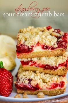 Strawberry Pie Sour Cream Crumb Bars by The Recipe Critic ~ Delicious and creamy strawberry crumb pie bars. Tastes like strawberry pie! #bar #dessert #recipe