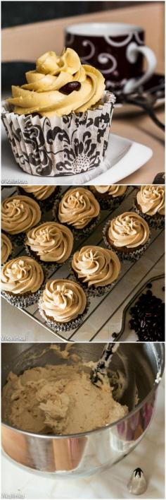 Pumpkin Cupcakes topped with Pumpkin Spice Latte Swiss Meringue Buttercream