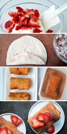 Strawberry Cheesecake Chimichangas #recipe coconut milk whipped cream instead of dairy