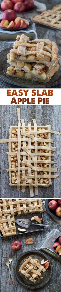 
                    
                        An easy slab apple pie with lattice crust! Full of fresh apples and cinnamon, with directions on how to make a lattice crust!
                    
                