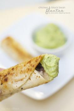chicken  black bean flautas with the perfect avocado dipping sauce | bigredclifford.com