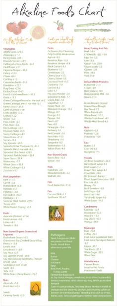 alkaline food chart. Having an alkaline diet is so beneficial to your health!  High alkaline bodies have nearly no trace of cancers, medical ailments and so on.