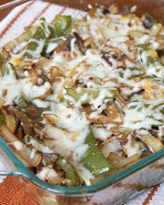 Lightly Smothered Chicken - Low carb, use full fat mozzarella cheese-12 oz boneless skinless chicken breast - grilled (I used tenders) 1 teaspoon olive oil 1 green bell pepper - sliced 8oz mushrooms - sliced 1 large onion - cut in half and sliced 1 clove garlic - minced 1 teaspoon oregano salt and pepper - to taste 1 tablespoon dijon mustard 1/2 cup reduced fat mozzarella cheese