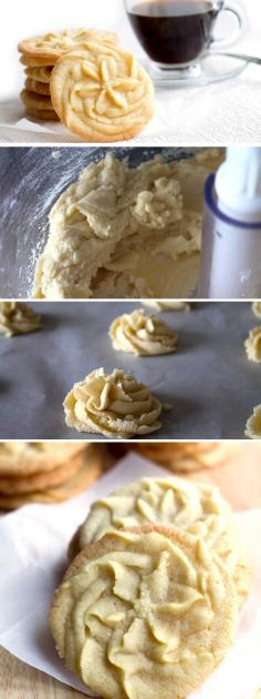 Piped Vanilla Spritz Shortbread Cookies