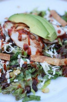 Recipe for BBQ Chicken Salad - We have a wonderful cafe, Jeannine’s, here in SB that has the most wonderful coffee, pastries, soups, sandwiches and salads. One of my all time favorite salads is their Mexican bbq chicken salad. It’s light and extremely flavorful! I picked the salad apart one day while eating it and came up with the “recipe”, or my version at least.