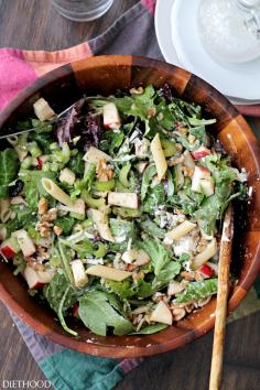 Apples and Celery Pasta Salad with Light Caesar Dressing | www.diethood.com | Penne Pasta tossed with Gala apples, celery, walnuts and a lightened-up, homemade Caesar Dressing.