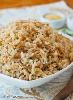 Rice Pilaf - ½ cup uncooked orzo pasta 1 tablespoon extra virgin olive oil 3 tablespoons butter 1 cup chopped onions 1 cup uncooked long grain white rice 2 large cloves garlic finely minced 2 bay leaves ½ teaspoon dried thyme ¼ teaspoon black pepper 3 ½ cups chicken stock #fustinify