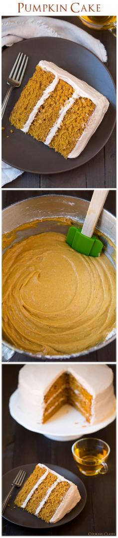 RECIPE: Pumpkin Cake with Cinnamon Cream Cheese Frosting - this cake is incredible and the frosting is to die for!