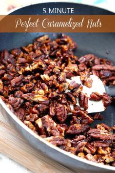 Love some yummy caramelized nuts? Learn how to make them with this quick and easy recipe. #nuts #recipe #desserts