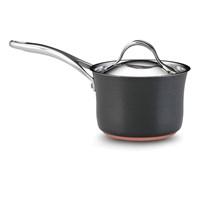 The Anolon Nouvelle Copper 2-qt. Covered Sauce Pan is an essential piece to any cookware collection allowing you to warm, simmer or boil. The copper core double full cap base paired with durable restaurant tested Autograph 2 Nonstick ensures even heat distribution, enduring food releasing performance and easy cleaning. Features: Hard-anodized aluminum is twice as hard as stainless steel and provides exceptional heat distribution. Restaurant tested Autograph 2 Nonstick interior delivers enduring food release and easy cleaning. A layer of aluminum is encapsulated with copper, followed by more aluminum and finished with an impact-bonded stainless steel cap. This unique combination offers outstanding heat distribution and controlled cooking performance. Suitable for all cook tops except induction. Elegant stainless steel lids fit securely to the pans to lock in flavors and nutrients. Refined lid handles have extra clearance for easier and safer lifting. The cast stainless steel handles are attached to the pans using innovative nonstick flush rivet technology - food won't get stuck around the rivets so the pan cleans up easier.