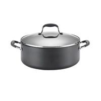 Anolon Anolon Advanced, 7.5-Quart Covered Wide Stockpot: 7.5-Quart Covered Wide Stockpot Black #82825 This Anolon Advanced extra wide stockpot is your go to party piece. Whether you're boiling pasta, making a batch of chili or cooking grains, this pan is just the right size to accommodate friends and family. When it's not on the stovetop, its two short side handles help it take up less space in your cabinet for easy storing. - Restaurant tested by professional chefs, the DuPont Autograph 2 nonstick coated interior and exterior is safe for use with metal utensils. This nonstick surpasses all other standard nonstick formulas, providing maximum food release and easy cleaning. - Hard-anodized construction heats quickly and evenly, reducing hot spots that can burn foods. Twice as hard as stainless steel, this hard-anodized construction is preferred for its extraordinary durability. - Anolon SureGrip handles are a comfortable combination of stainless steel and silicone. Dual riveted and oven safe to 400 F/206 C. - The break-resistant glass lid allows constant monitoring of cooking foods without losing heat or moisture. - Lifetime Limited Warranty Material Type: Hard Anodized Aluminum Oven Safe: 400? Lifetime Limited Warranty - Cookware and Bakeware