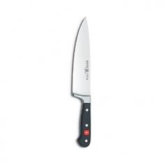 Add the Wusthof 8-in. Classic Cook's Knife to your kitchen accessories for perfect slicing and dicing results every time. A great starter knife for the beginning chef, this high-carbon stainless steel knife is crafted by one of the world's leading knife makers and will hold up over time without breaking, rusting or losing its edge. Because the metal of the blade extends into the handle, this knife feels perfectly balanced each time you pick it up, making it a popular choice for home cooks and professional chefs alike. The edge of the 8-inch knife is sharper than ever due to new computer-controlled edging techniques. The new knife is 30 percent sharper and will last twice as long before it needs to be sharpened. The edge extends the length of the blade and easily handles onions, tomatoes, celery, and other tough-skinned vegetables. The bolster (back) of this blade is properly blunted and smooth, allowing for endless vegetable dicing. The sturdy polypropylene handle is ergonomically designed to fit in your hand for comfortable kitchen prep time. Best Used For: Slicing, dicing and chopping vegetables, fruits, and other ingredients. This multifunction knife can also be used for disjointing chicken or slicing fresh beef, among other meats.
