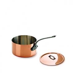 Saucepans - Professional and home chefs everywhere applaud the superior performance of Mauviel copper cookware that conducts heat 2 times faster than aluminum and 10 times faster than stainless-steel alone. The Mauviel M'heritage M'150c Copper Sauce Pan with Lid features the unsurpassed bonding of 90% copper and 10% stainless-steel for long-lasting cookware that does not split or separate. PFOA- and PTFE-free and a generous 1.5mm thick, the Mauviel sauce pan offers a polished copper exterior and stainless-steel interior for rapid, uniform heating of recipes from chunky applesauce and horseradish dip to green beans almondine and moo goo gai pan. The copper sauce pan also cools quickly so foods don't overheat and you maintain smooth control of cook times. Crafted in France by world-renowned Mauviel, the sauce pan's straight sides and edges accent the modern yet functional style for reducing sauces, simmering beef brisket, steaming vegetables and reheating rice pilaf. The nonreactive 18/10 stainless - Specifications Made in France Material: polished copper pan and lid exterior; 18/10 stainless-steel interior; stainless-steel rivets; clear-coated, cast-iron pan and lid handles .9-Qt. Sauce Pan with Cover Model: 6410.13 Capacity: .9 qt. Size: 5" Dia. (10" with handle) x 2 1/2"H (3" with lid) Weight: 1 lb. 11 oz. 1.2-Qt. Sauce Pan with Cover Model: 6410.15 Capacity: 1.2 qt. Size: 5 1/2" Dia. (11 1/4" with handle) x 3"H (3 1/2" with lid) Weight: 2 lb. 4 oz. 1.9-Qt. Sauce Pan with Cover Model: 6410.17 Capacity: 1.9 qt. Size: 6 1/2" Dia. (12 3/4" with handle) x 3 3/4"H (4 1/4" with lid) Weight: 3 lb. 2 oz. 2.7-Qt. Sauce Pan with Cover Model: 6410.19 Capacity: 2.7 qt. Size: 7 1/4" Dia. (14 3/4" with handle) x 4"H (5" with lid) Weight: 3 lb. 11 oz. 3.6-Qt. Sauce Pan with Cover Model: 6410.21 Capacity: 3.6 qt. Size: 8" Dia. (15 1/2" with handle