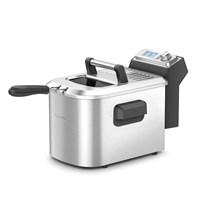 Breville lets you cook foods in oil the right way with its 4 Quart Smart Deep Fryer. Combining preprogrammed functions with a variable temperature control dial, you can produce restaurant quality results on your kitchen counter. Precision temperature settings cover popular items such as calamari, fish, chicken wings, breaded vegetables, cheese sticks and doughnuts while the Flash Fry feature retains moister insides and crispier outsides without a soggy, greasy taste. Settings for fresh or frozen goods are valuable options along with a twice-fried function customized for French fries. At the base, an innovative Cool Plate assembly allows up to 25 percent in oil reduction and keeps debris from producing burnt odors. A digital override lets you adjust temperatures from 250-380 degrees F, an LCD display changes colors with each feature, and a timer alerts you to check or remove food from the 2.5 pound capacity mesh basket. With an easy setup, the Breville 4 Quart Smart Deep Fryer is always ready for appetizers, main meals and other delicious treats.