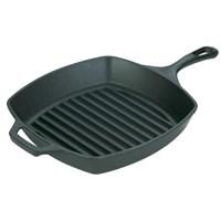 Enjoy the eye-catching, restaurant quality grill marks and flavor produced on a ribbed bottom cooking pan with the quality cooking performance of cast iron in the Lodge Logic 10-1/2" Square Grill Pan. Count on generating satisfied smiles and compliments when cooking burgers, bacon, chicken, paninis, and more on this ridged grill pan. Enjoy easier and better grilling thanks to the even heating and long lasting heat retention delivered by its cast iron construction. And, since it's already seasoned in the factory, this grill pan is ready to use right out of the box. 10-1/2" diameter fits 2 steaks easily! 1-3/4" deep. Manufacturer model #: L8SGP3. Restaurant quality grill marks, Lodge cast iron performance10-1/2" ribbed bottom Large enough to fit 2 steaks easily Great for burgers, bacon, chicken, paninis, and more Cast iron cooking performance - even heating and long lasting heat retention Features traditional skillet handle and loop-style assist handle Pre-seasoned - ready to go right out of the box Introducing Lodge Logic: Ready-to-use cast-iron cookware, pre-seasoned for consistent performance! For more than 100 years, Lodge has been perfecting the process of making cast-iron cookware, formulating the perfect metal chemistry to create durable cookware with incredible heat retention and distribution. In the past, the seasoning process was never complete until someone cooked countless batches of fried chicken, catfish and cornbread in the pan or pot to burnish it to a black patina, creating a piece of cookware that could be handed down like an heirloom. Lodge Logic removes the waiting, thanks to a newly-developed seasoning process. Lodge's electrostatic spray system applies a proprietary vegetable oil combination to deeply penetrate the pores of the iron. The result? Seasoned cast-iron cookware from Lodge you can use it right out of the box.