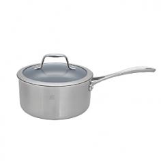 Stainless steel construction; aluminum core. Eco-friendly nonstick cooking surface. Oven- and broiler-safe to 500°F. Dishwasher safe. Available in your choice of sizes. Available in a size to fit your needs, the Zwilling Spirit Thermolon Saucepan with Lid has an eco-friendly, scratch-resistant, and easy-clean nonstick interior. Its aluminum core with stainless steel walls provides even cooking for foolproof meal preparation, and a tempered glass lid helps hold in heat. About Zwilling JA Henckels: JA Henckels has been producing the best in German steel knife design since 1895. Their products are designed for everyday use, giving you the maximum value for your money. This modern company uses innovative technology to create the highest-quality products. They're so sure you'll be satisfied with their products that they back each one with a lifetime warranty. With several lines of quality cutlery and other products, you're sure to find the perfect housewarming or wedding gift, or addition to your own kitchen. About Spirit CookwareThe exceptional line of Spirit Cookware features a high-tech, eco-friendly design that maximizes efficiency and performance. Unlike traditional non-stick cookware that uses chemicals, Spirit Cookware is coated in natural, scratch-resistant ceramic that won't stick or chip and has a notably high level of heat-resistance. Each piece in the Spirit Cookware line is expertly crafted with a magnetic, stainless steel exterior and durable aluminum core that retains heat evenly from rim to rim. Stay-cool stainless steel handles are ergonomic and riveted for durability.
