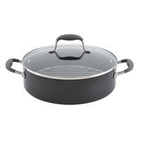 Constructed from heavy-duty hard-anodized aluminum Removable rack elevates food away from fat and oil Du Pont Autograph 2 nonstick is metal utensil safe Provides easy cleanup and food release Oven safe to 400 degrees Fahrenheit. Slow-cooking methods like braising, stewing and roasting deliver the intense, bold flavors that serious cooks crave and the Anolon Advanced Hard-Anodized Nonstick 5.25 qt. Covered Braiser with Rack is ideal for professional-quality dishes that need time on the stovetop, in the oven, or both. The heavy-duty hard-anodized aluminum construction provides fast, even heating and outstanding durability. Long-lasting, restaurant-quality DuPont Autograph 2 nonstick is metal utensil safe, easy to clean, and provides superior food release while the removable rack keeps fresh asparagus or pork tenderloin elevated while roasting, away from excess fats and oils. Without the rack, this pan is ideal for stewing chicken in wine or braising artichokes in olive oil and lemon juice. The sturdy Anolon SureGrip stainless steel handles are rubberized for a comfortable, sure grip. The shatter-resistant glass lid allows cooking to be monitored while sealing in heat and moisture. Oven safe to 400 degrees fahrenheit, this braiser will quickly become one of your favorite pieces of cookware. Additional Features Stainless steel Anolon SureGrip handles Handles are rubberized and comfortable Shatter-resistant glass lid Lifetime Limited Warranty About Anolon CookwareFor those who think recipes are more like suggestions, meet Anolon - a leading brand of gourmet cookware designed to empower food enthusiasts to creatively express themselves in the kitchen. Anolon gives home cooks the ability to cook outside the recipe by offering a wide selection of high-performance, exceptionally crafted cookware, bakeware, cutlery, tools and gadgets that satisfy the needs of each home chef's unique cooking style. Celebrate creativity in the kitchen with Anolon.