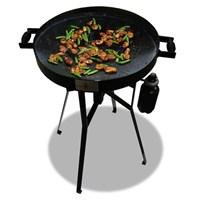 The FireDisc Mini has all the outstanding qualities of the 36" waist high FireDisc, but is 24" Tall, lighter, and is made for the ultimate in portability. The FireDisc Mini has been powder-coated at 450 to withstand the elements and will not rust, dent, or break. The FireDisc Mini is designed to be cleaned easily and the cooking surface will mature over time to achieve an incredible "Chef" and restaurant quality "seasoned effect" that will get even better each time you cook. The FireDisc Mini comes with a 1-year warranty and is designed to last a lifetime. The FireDisc Mini folds up easily and is extremely compact for a heavy duty grill. It will fit neatly in any small automobile, large truck, apartment, RV, or canvas duffel bag. The FireDisc Mini is also great for anyone who wants a smaller version of the popular larger model. It also works great for sitting around tailgate parties, and never having to get up, spill your beer while flipping your burgers, everything is at your level at a seated position with the FireDisc Mini. Additionally, this is a great store-away, home grilling machine. It is the ultimate charcoal and gas-grill addition or replacement. We encourage anyone on the go to pick up a portable FireDisc Mini. The FireDisc Mini operates with both a small and large propane tanks, making lighting and cleanup super easy.The FireDisc Mini will also burn 2 hours on a small single 16.4 oz. propane tank. Pack a few, save money, and use a FireDisc Mini on the go. The FireDisc Mini is the number one choice in quality cooking mixed with super portability and adaptability. Get your original FireDisc Mini today. Specifications: Color: Black. 22" Disc diameter. 24" Tall. 2 1/2 inch "HR" Heat Ring. 69.08" Disc circumference. 4" Disc Grips - durable welded handles. LP regulator works with a16.4 oz. propane tank. Adaptable to a 20 lb. propane tank. Holds up to 5 Gallons of water. Powder coated. Will not rust. Sure Flame Burner is a 4" in diameter and 9" in length. Flexible Stand. Adapts to any uneven surfaces. 3 piece Heavy Duty carbon steel construction. Folds to 31" max Height in any automobile in a 5" wide space. Portability. Lays flat for easy storage in the car trunk, SUV rear, or truck bed. 1 minute cleanup. Hose off, dry, and wipe with oil in seconds (We do not recommend using soap). Surface cooking flavor improves with age -"Seasoned Effect". No screws, nuts or bolts to worry about.