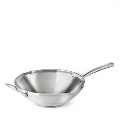 This 12" stir-fry pan is a deep-bowled version of a traditional frying pan, but with a burner-sized bottom that keeps direct heat contained in a smaller zone for sauting and searing. With this shape, foods can be seared on the bottom, then pushed up the high sides to finish cooking. designed for durability and easy, everyday cooking brushed stainless steel with impact-bonded aluminum base for fast, even heating convenient pour spouts stay-cool long handle safe for use with all utensils induction capable oven safe to 450F Stainless steel. Dishwasher safe. Imported.