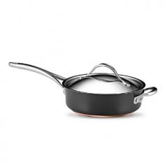 Perfectly sized for your most impressive entrees, this covered saute pan features high sides that accommodate sauces, pastas, and meats. Designed with a copper-core double full-cap base and durable, restaurant-tested Autograph 2 nonstick interior, you'll experience even heat distribution, consistent food release, and easy cleanup every time. Aluminum encapsulated and layered with the copper and an impact-bonded stainless steel cap further enhance performance. From Anolon.