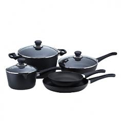 Scanpan's mission statement says it all: Making cooks' lives easier. On the forefront of cookware technology, this Danish company uses a patented ceramic-titanium nonstick process to craft pots and pans that not only offer foolproof release but also sear, brown, deglaze and make sauces. Made with extra-thick pressure cast aluminum for excellent heat distribution and superior heat retention with no hot spots. Tempered glass lids let you monitor the cooking process. Made in Denmark. Full lifetime warranty. Product Features Patented ceramic-titanium nonstick technology consistently wins top nonstick cookware ratings from leading consumer publications Extra-thick pressure-cast 100% recycled aluminum base ensures excellent heat distribution with no hot spots and superior heat retention Ideal for frying without added fat, and for searing, browning, deglazing and making sauces Tempered glass lid is heat- and chip-resistant and has stay-cool knobs Patented spring-lock handle stays cool during normal stovetop use Engineered for use on all types of cooktops, including halogen and ceramic (excluding induction) Oven safe to 500 F Will not warp, peel, blister or crack Handles guaranteed not to loosen Provides perfect food release every time Pan base heats up fast and evenly Dishwasher-safe 8-Piece Set Includes: 8 Fry Pan 10 1/4 Fry Pan 2 3/4 qt. Covered Saute Pan 2 qt Covered Saucepan 6 1/2 qt. Covered Dutch Oven.