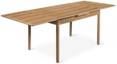 The Portage is a Scandinavian-inspired extending dining table designed specifically for small space living. The integrated leaves extend from beneath the tabletop to accommodate extra dinner guests, then easily retract for the next day s breakfast. The inner extension system is engineered with all solid wood parts. Features solid wood legs, skirt and edging for durability, Feature: Tabletop constructed with veneered, engineered wood core for strength and stability, and solid wood edging Solid wood legs, skirt, and extension system The design integrates extension leaf, eliminating the need for storage Water-based, clear coat finish Bumpers on the bottom of legs to protect hardwood floors Assembles easily with provided hardware