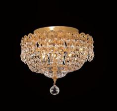 Bulbs not included. Crystal Color: Crystal (Clear). Gold finish. Number of Bulbs: 4. Bulb Type: Candelabra. Bulb Wattage: 60. Max Wattage: 240. Voltage: 110V-125V. Assembly required. Meets UL & ULC Standards: Yes. 12 in. D x 10 in. H (6lbs.) Description of Crystal trim: Royal Cut, a combination of high quality lead free machine cut and machine polished crystals & full-lead machined-cut crystals.SPECTRA Swarovski, this breed of crystal offers maximum optical quality and radiance. Machined cut and polished, a Swarovski technicians strict production demands are applied to this lead free, high quality crystal. Strass Swarovski is an exercise in technical perfection, Swarovski ELEMENTS crystal meets all standards of perfection. It is original, flawless and brilliant, possessing lead oxide in excess of 39%. Made in Austria, each facet is perfectly cut and polished by machine to maintain optical purity and consistency. An invisible coating is applied at the end of the process to make the crystal easier to clean. While available in clear it can be specially ordered in a variety of colors. Not all trims are available on all models.