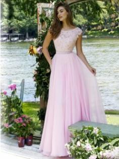 Jacka Hög hals Pärlbrodering Ärmlös Chiffong Golvläng Tvådelad Klänningar