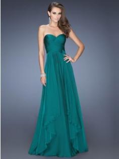 A-Linjeformat Hjärtformad rmlös Volang Chiffong Golvlång Festklänningar