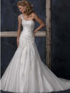 A-formet/Prinsesse En Skuldret Kjoleslep Organza Brudekjole med Perler