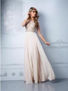 A-lijn/Prinses Halve Mouw Boothals Hiel-Lengte Chiffon Jurken met Kralenwerk