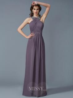 Tubo Com gola alta Sem Mangas Missangas Chiffon Longo Vestido de Festa Cerimônia