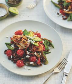 okkra, calamari, spices, and black beans