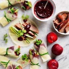 Duck pancakes with Asian plum sauce
